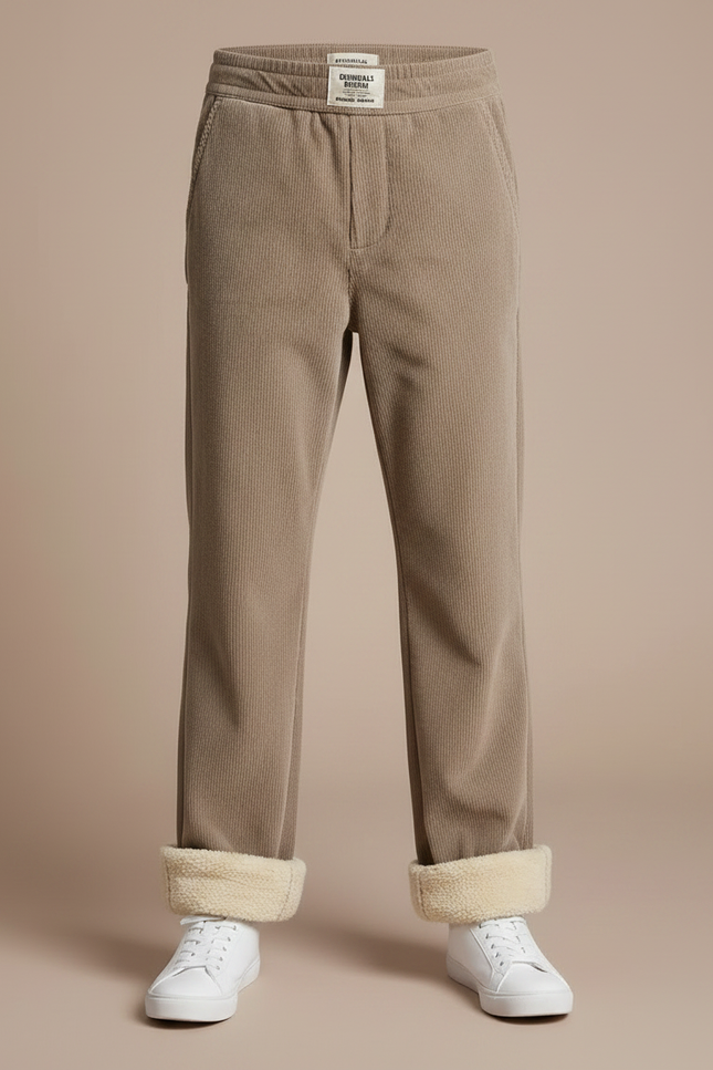 Pantalon Velours Côtelé Doublé Chaud Enfant Beige - Cordé - vue 3