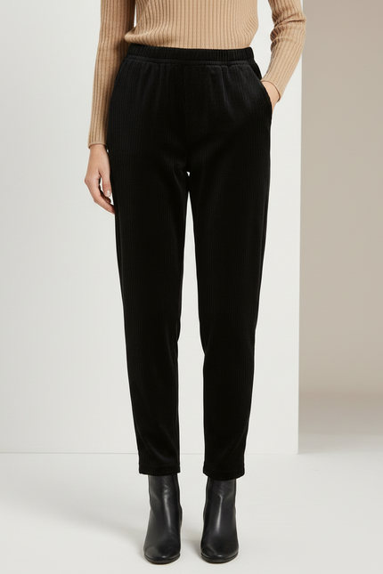 Pantalon Carotte Velours Cotelé Femme - Noir Cordé - vue 3