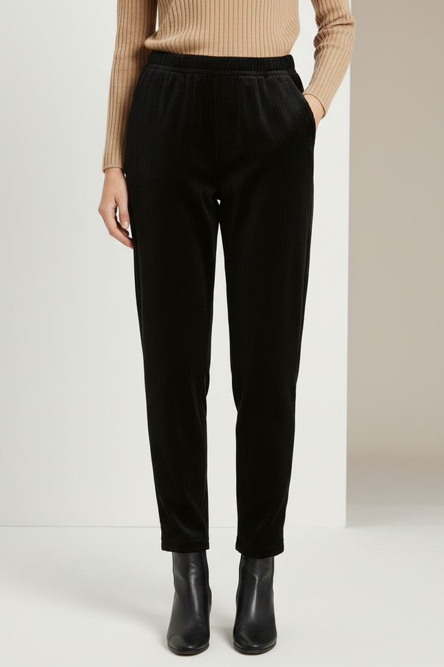 Pantalon Carotte Velours Cotelé Femme - Noir Cordé - vue 3