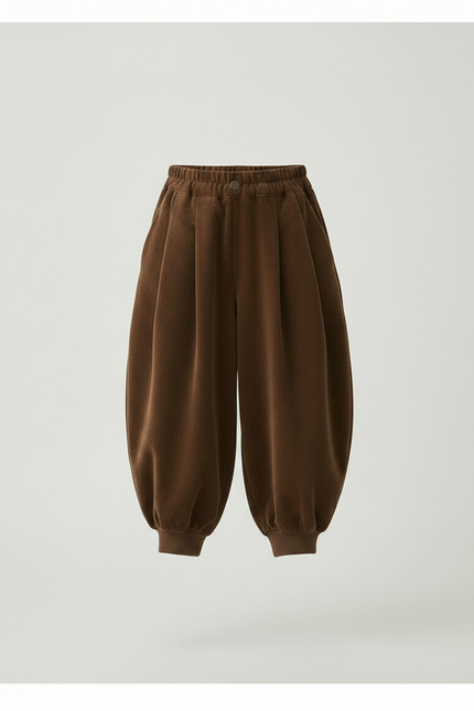 Pantalon Velours Marron Ample Côtelé Élastique Fille - vue 3