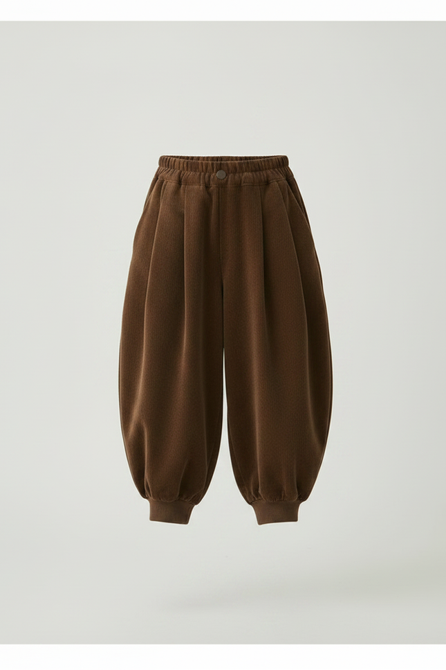 Pantalon Velours Marron Ample Côtelé Élastique Fille - vue 3