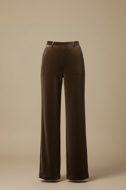 Pantalon Velours Marron Large Fluide Élégant - vue 3