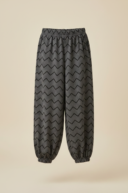 Pantalon Velours Gris Côtelé Imprimé Chevrons Ample Enfant - Cordé - vue 3
