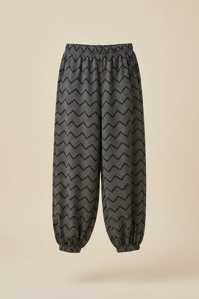 Pantalon Velours Gris Côtelé Imprimé Chevrons Ample Enfant - Cordé - vue 3