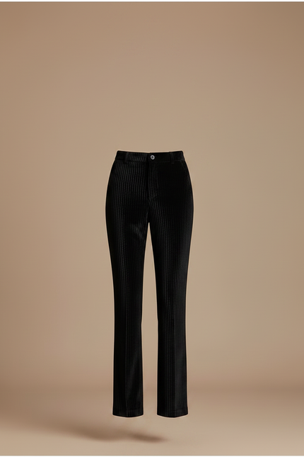 Pantalon Velours Noir Côtelé Droit Élégant Femme - Cordé - vue 3