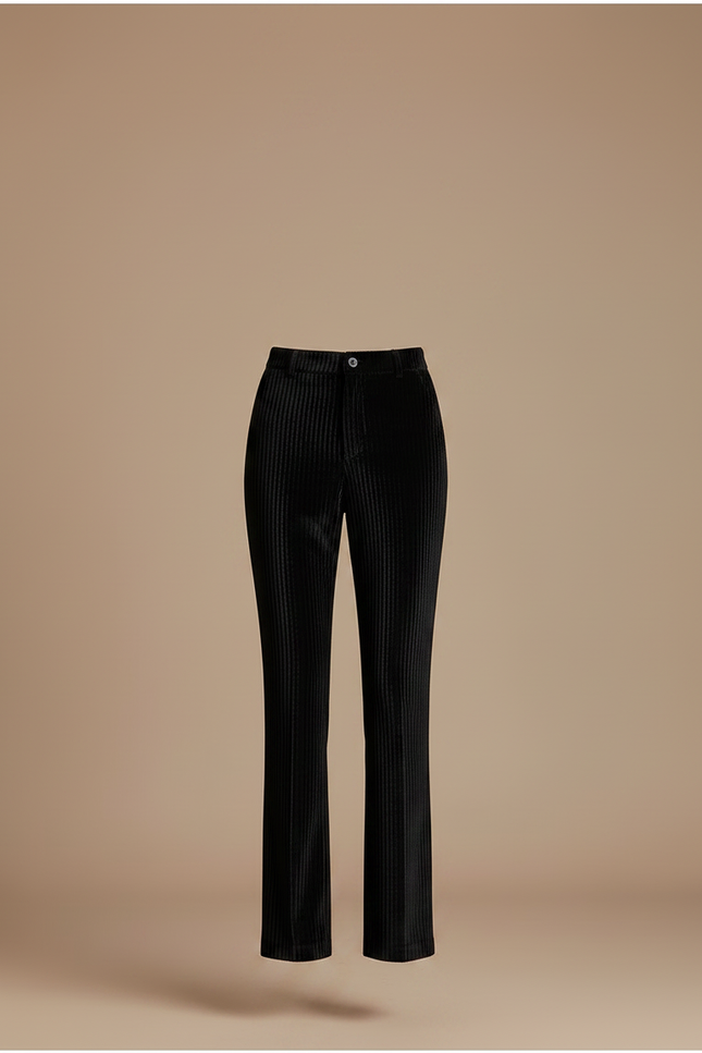 Pantalon Velours Noir Côtelé Droit Élégant Femme - Cordé - vue 3