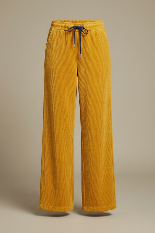 Pantalon Velours Côtelé Jaune Ample Cordon Femme - Cordé - vue 3