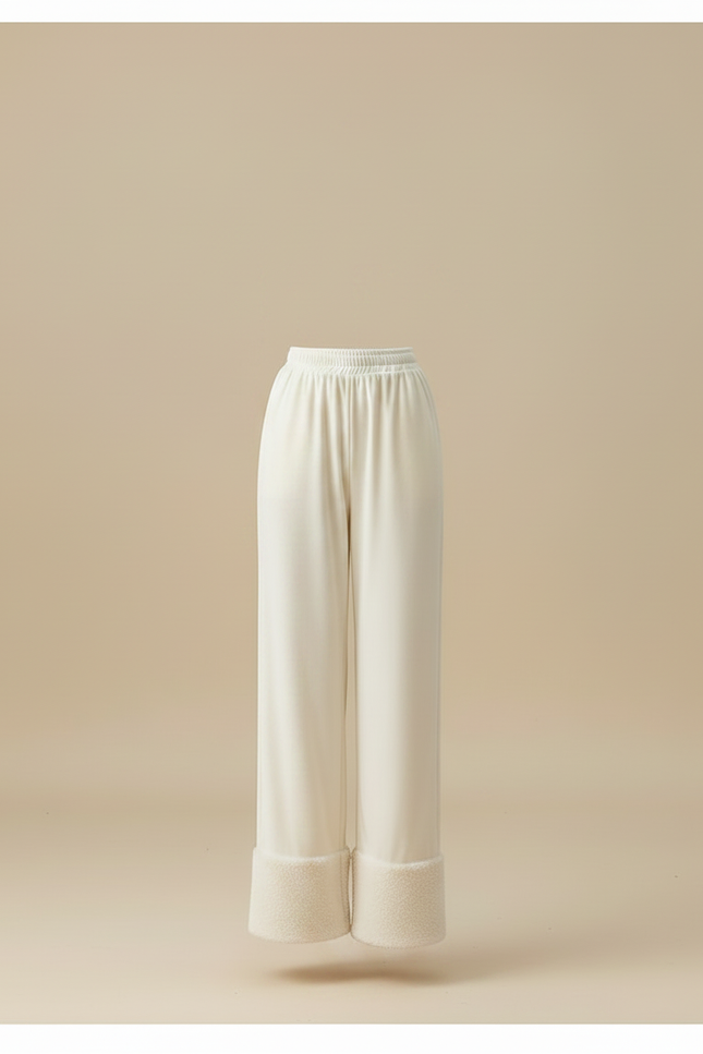 Pantalon Velours Crème Large Doublé Hiver Femme - Beige - vue 3
