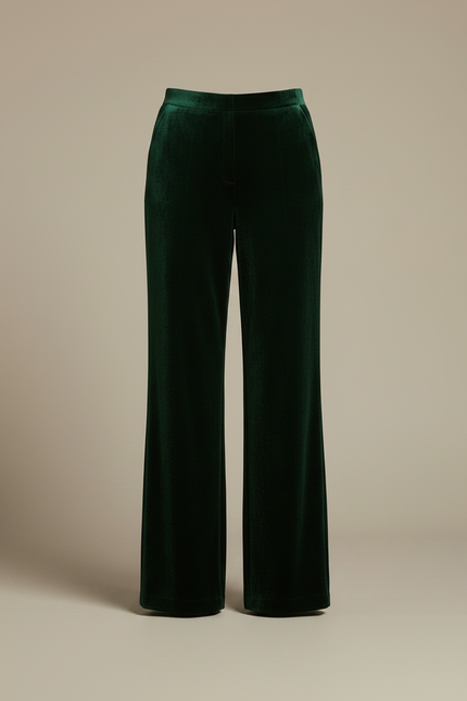Pantalon Velours Vert Émeraude Large Élégant Femme - vue 3