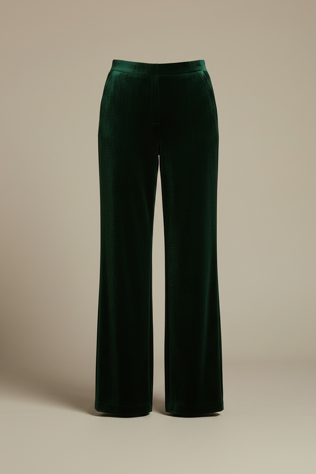 Pantalon Velours Vert Émeraude Large Élégant Femme - vue 3
