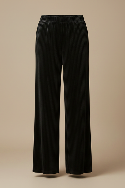Pantalon Velours Noir Côtelé Ample Femme Élégant - vue 3