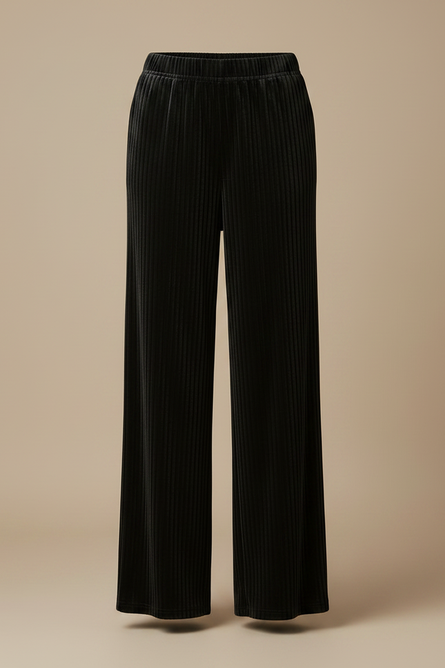 Pantalon Velours Noir Côtelé Ample Femme Élégant - vue 3