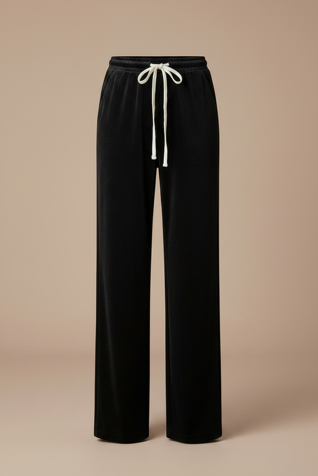 Pantalon Velours Côtelé Noir Fluide Décontracté Femme - Cordé - vue 3