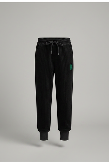 Pantalon Velours Noir Côtelé Ample Brodé Décontracté - Cordé - vue 3