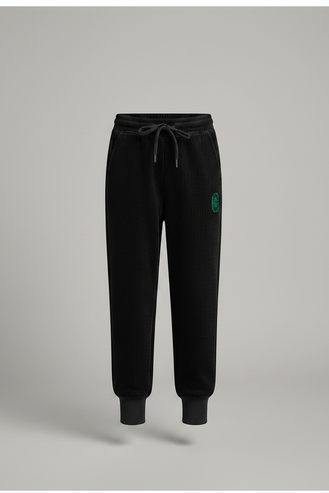 Pantalon Velours Noir Côtelé Ample Brodé Décontracté - Cordé - vue 3
