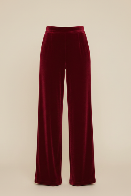 Pantalon Velours Rouge Ample Fluide Élégant Femme - Bordeaux - vue 3