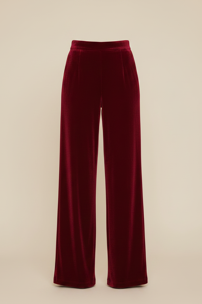 Pantalon Velours Rouge Ample Fluide Élégant Femme - Bordeaux - vue 3