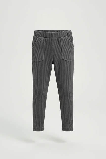 Pantalon Velours Côtelé Gris Enfant Doux Ajusté - Cordé - vue 3