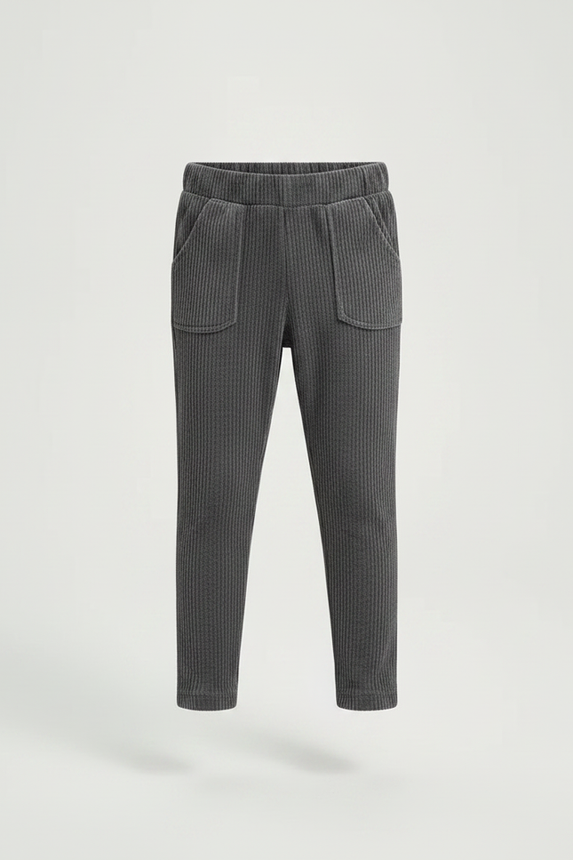 Pantalon Velours Côtelé Gris Enfant Doux Ajusté - Cordé - vue 3