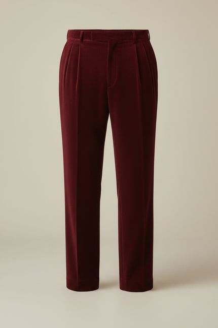 Pantalon Velours Rouge Plissé Ample Homme Élégant - Bordeaux - vue 3