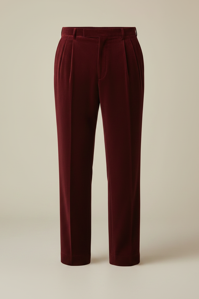 Pantalon Velours Rouge Plissé Ample Homme Élégant - Bordeaux - vue 3