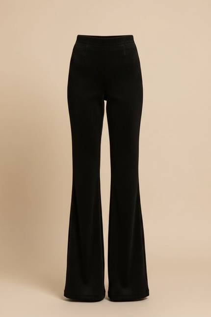Pantalon Velours Noir Côtelé Évasé Taille Haute Femme - vue 3