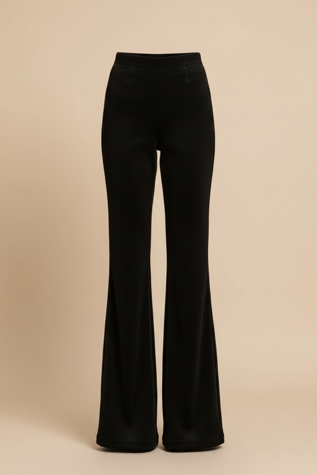Pantalon Velours Noir Côtelé Évasé Taille Haute Femme - vue 3