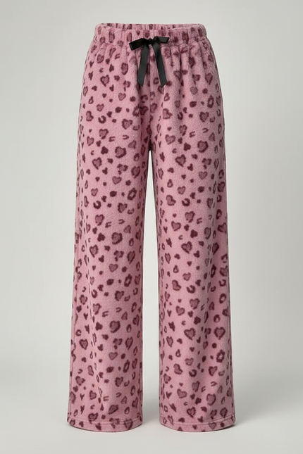 Pantalon Velours Rose Léopard Coeurs Ample Femme - vue 3