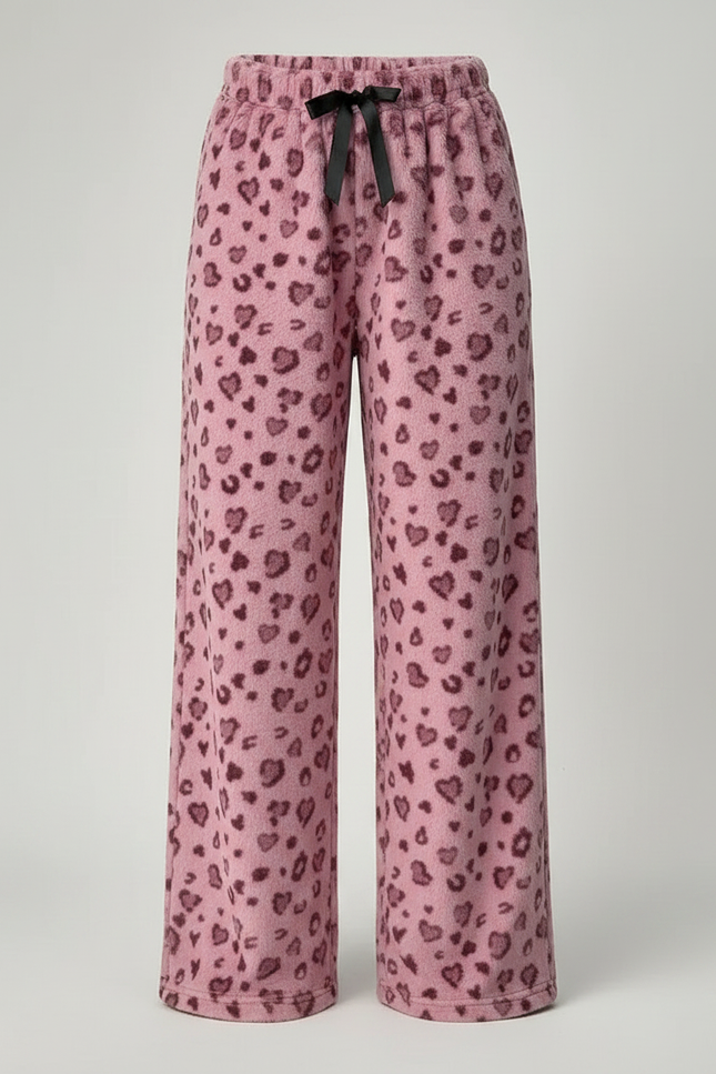 Pantalon Velours Rose Léopard Coeurs Ample Femme - vue 3