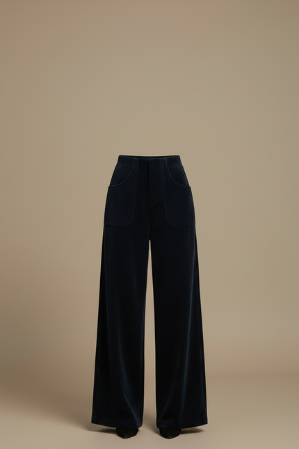 Pantalon Velours Marine Large Décontracté Femme - Cordé - vue 3