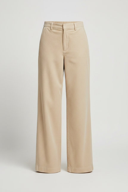 Pantalon Velours Côtelé Femme Beige Ample Élégant - Cordé - vue 3