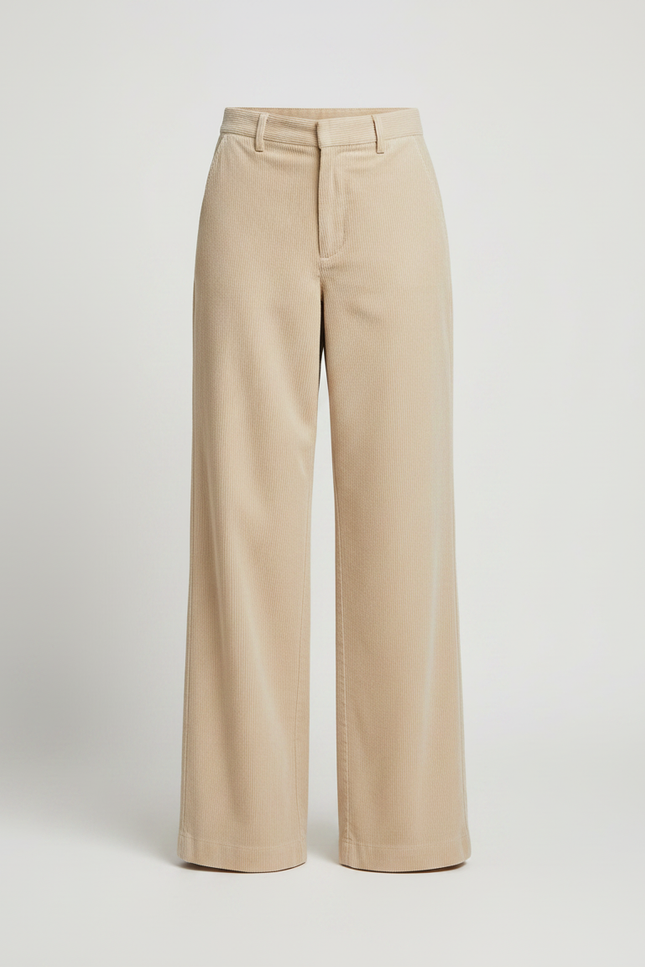 Pantalon Velours Côtelé Femme Beige Ample Élégant - Cordé - vue 3