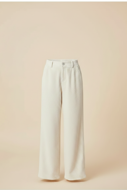 Pantalon Velours Écru Côtelé Ample Fille Décontracté Hiver - Beige Cordé - vue 3
