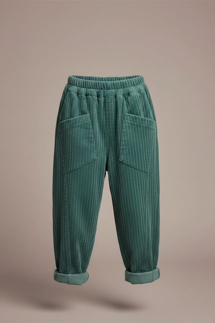 Pantalon Velours Côtelé Vert Ample Enfant - Cordé - vue 3
