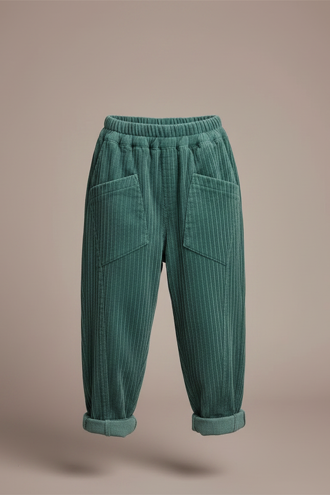 Pantalon Velours Côtelé Vert Ample Enfant - Cordé - vue 3