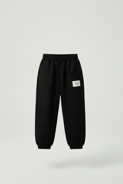 Pantalon Velours Noir Ample Épais Enfant Décontracté - Molleton - vue 3