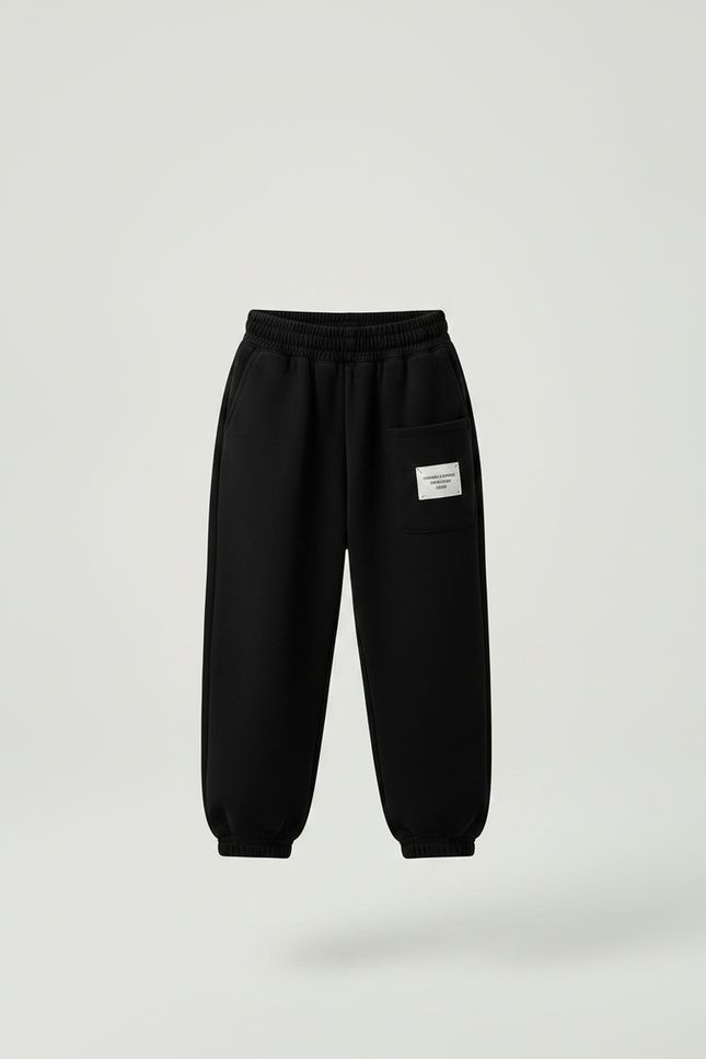 Pantalon Velours Noir Ample Épais Enfant Décontracté - Molleton - vue 3