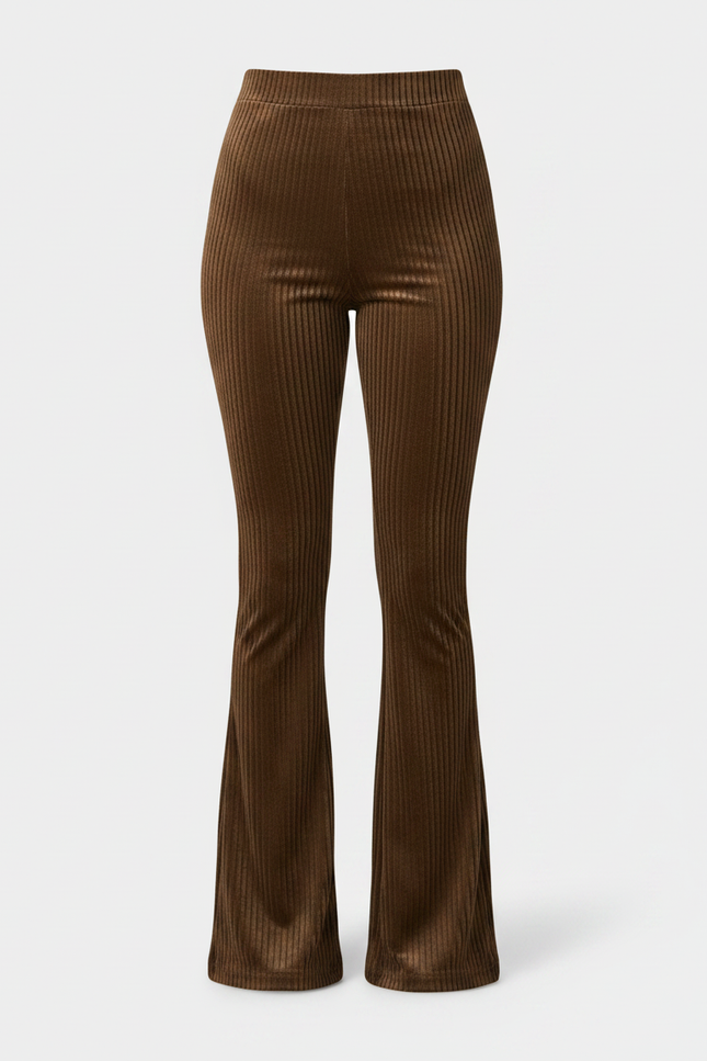 Pantalon Velours Marron Côtelé Évasé Stretch Femme - vue 3