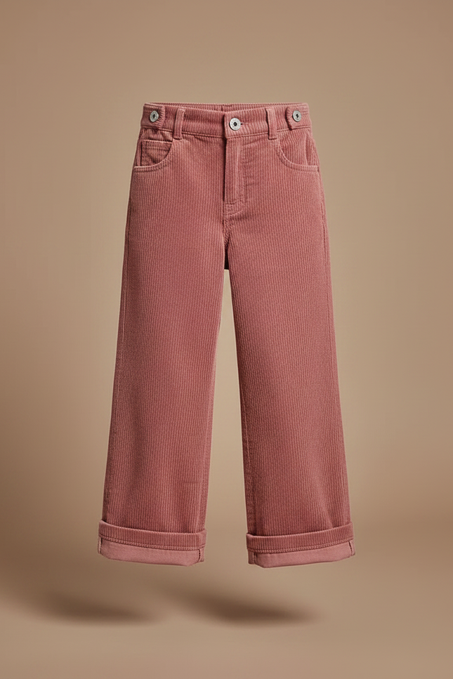 Pantalon Velours Vieux Rose Côtelé Ample Fille - Cordé - vue 3