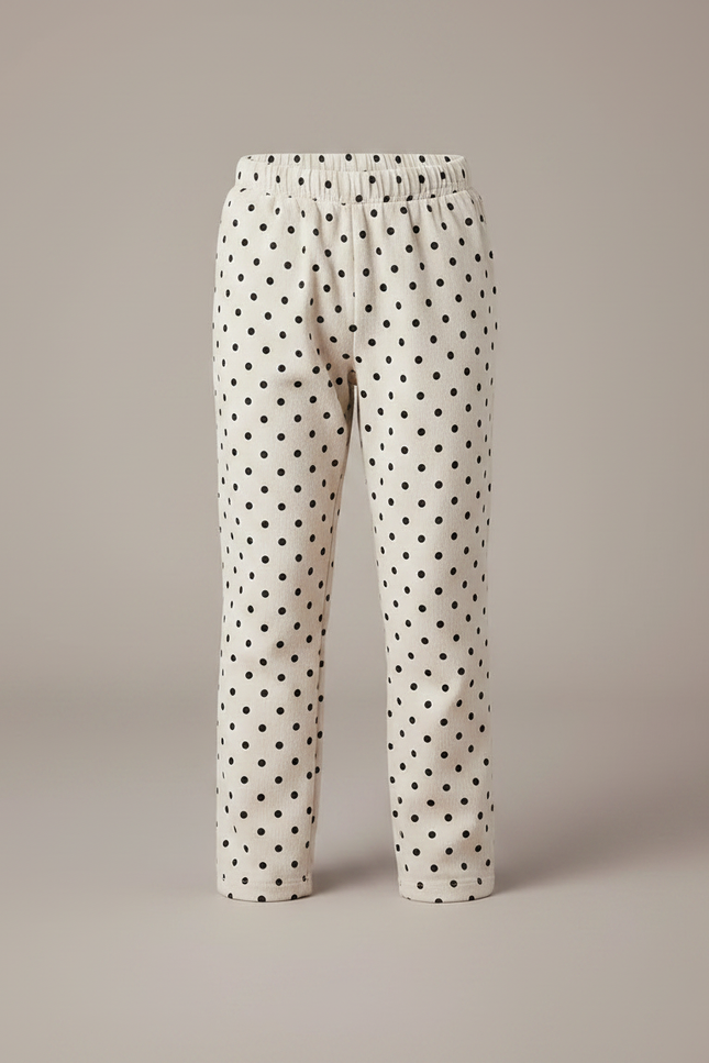Pantalon Velours Crème Points Noirs Ample Enfant - Beige - vue 3