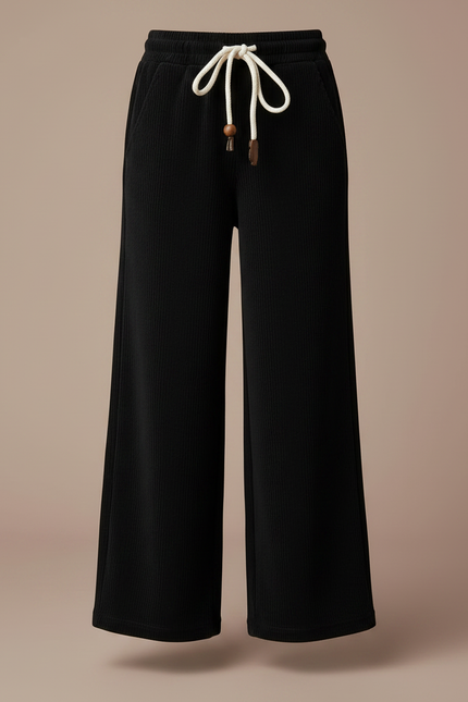 Pantalon Velours Côtelé Noir Ample Fille Décontracté - Cordé - vue 3
