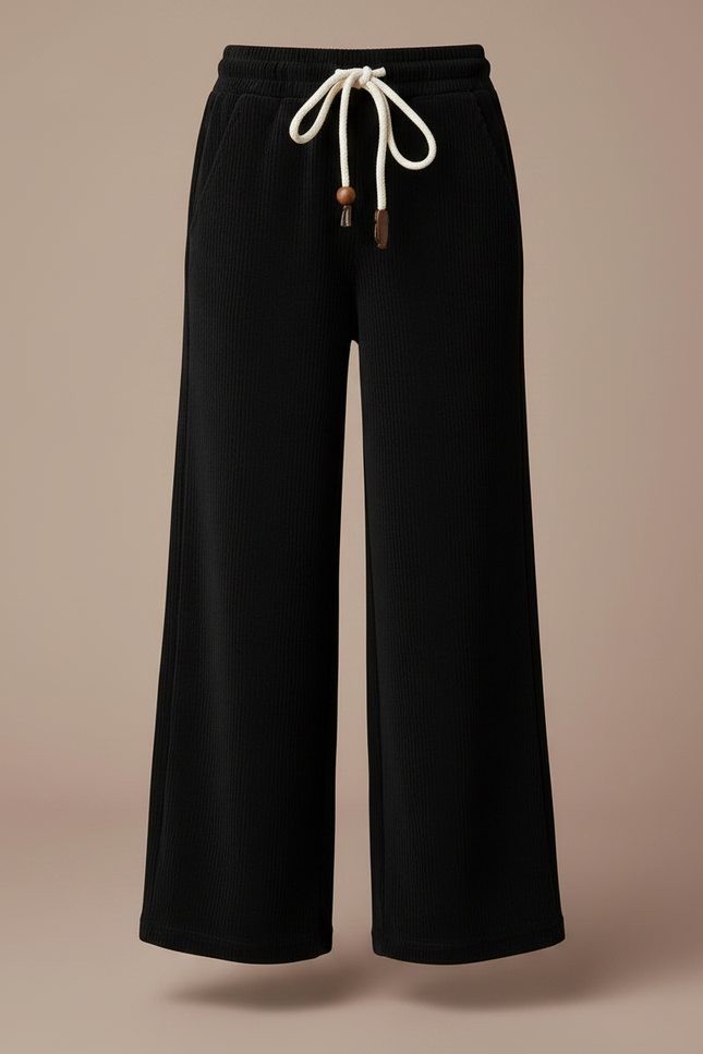 Pantalon Velours Côtelé Noir Ample Fille Décontracté - Cordé - vue 3