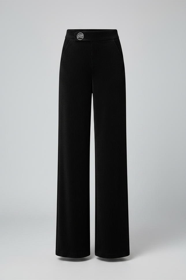 Pantalon Velours Noir Côtelé Ample Taille Haute Femme - Cordé - vue 3