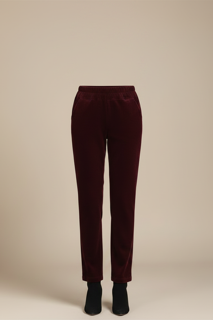 Pantalon Velours Bordeaux Côtelé Droit Élastique Hiver - Cordé - vue 3