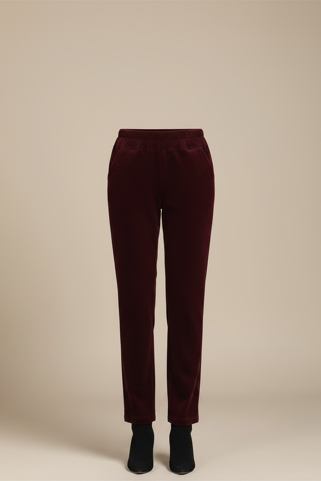 Pantalon Velours Bordeaux Côtelé Droit Élastique Hiver - Cordé - vue 3