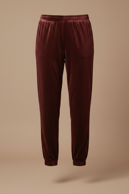 Pantalon Velours Bordeaux Fluide Confortable Femme Élégant - vue 3