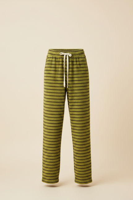 Pantalon Velours Rayé Vert Kaki Ample Doux Femme - vue 3