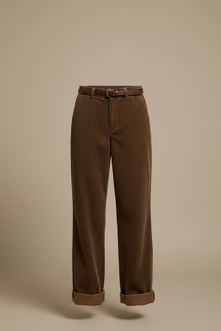 Pantalon Velours Marron Côtelé Large Décontracté Ceinturé - Cordé - vue 3