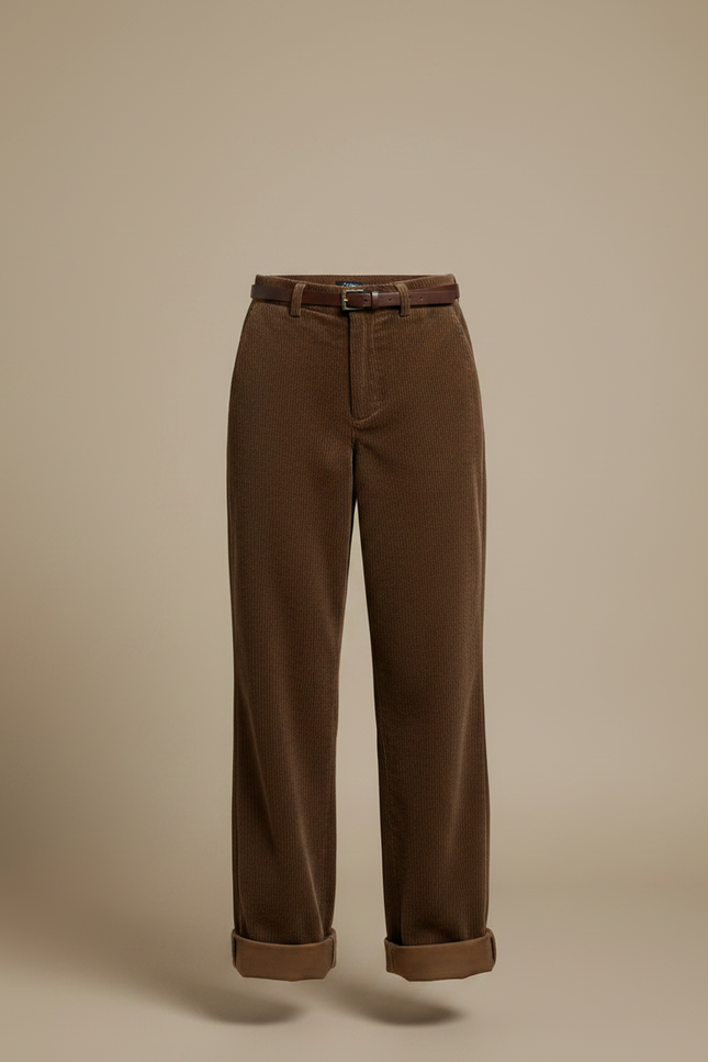 Pantalon Velours Marron Côtelé Large Décontracté Ceinturé - Cordé - vue 3