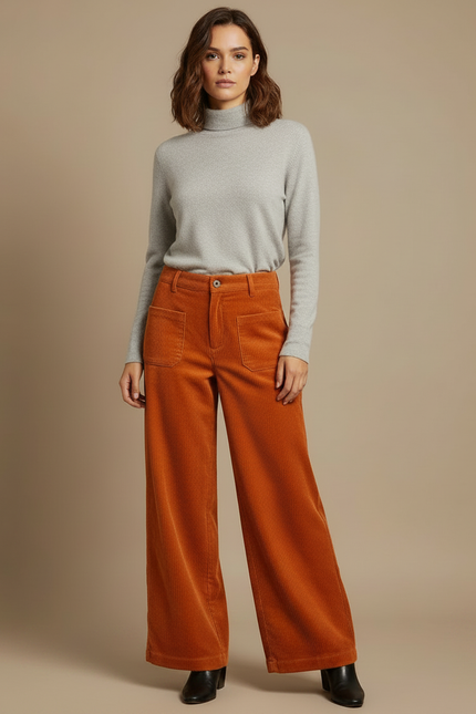 Pantalon Velours Orange - Cordé - vue 3